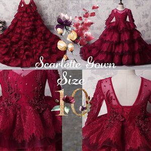 $325 - Scarlett Gown, size 9-12 , RED Full Length Layered Lace with a Train